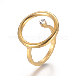 Anillos de dedo hueco de 304 acero inoxidable, con diamante de imitación, plano y redondo, dorado, tamaño de 7, 17mm
