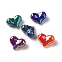 Placage uv perles acryliques opaques irisées arc-en-ciel, perles de paillettes, cœur, couleur mixte, 16x21x10mm, Trou: 1.8mm