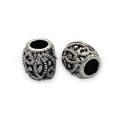 Carved Brass Beads, Barrel, Nickel Free, Antique Silver, 6x5mm, Hole: 3mm