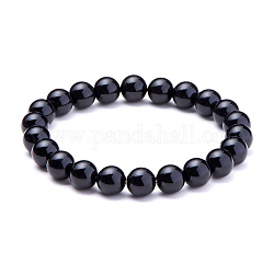 Bracelets extensibles en perles rondes en agate noire naturelle sunnyclue, teints et chauffée, Avec des perles de rechange, Fil élastique en fibre et fer à repasser, 50~52mm