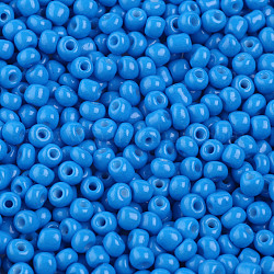 (servicio de reembalaje disponible) pintura para hornear perlas de vidrio, azul dodger, 6/0, 4~5x3~4mm, agujero: 1~2 mm, 12 g / bolsa