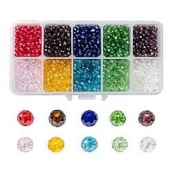 Perles en verre electroplate, perle plaquée lustre, facette, rondelle, couleur mixte, 4x3mm, Trou: 0.4mm, 10 couleurs, 200 pcs / couleur, 2000 pcs / boîte