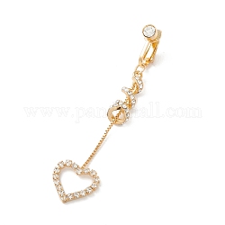 Long pompon avec anneau de ventre de charme de strass de cristal de coeur, clip sur anneau de nombril, bijoux non piercing pour femme, or, 73mm