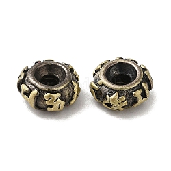 Perline in ottone placcato a cremagliera in stile tibetano, placcato di lunga durata, rondelle con mantra a sei caratteri, bronzo antico, 9x4.5mm, Foro: 2.5 mm