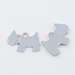 Alloy Rhinestone Pendants, Dog, Platinum Color, Size: about 18.5mm wide, 14mm long, 2.4mm thick, hole: 2mm
