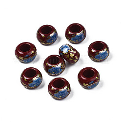 Perline di rondelle in acrilico opaco con stampa floreale, perline con foro grande, rosso scuro, 15x9mm, Foro: 7 mm