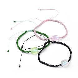 Braccialetti di perline intrecciati con fili di nylon, con perle di vetro rondelle sfaccettate e perle di pietra di luna sintetica, cuboide, colore misto, 2-1/8 pollice ~ 3-7/8 pollici (5.5~10 cm)