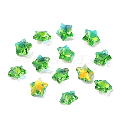 Glass Charms, Faceted Star, Lime Green, 13x13.5x7mm, Hole: 1.2mm