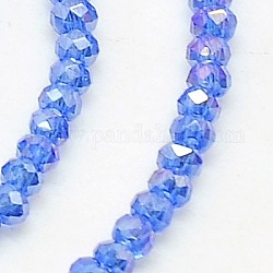 Electroplate Glass Beads Strands, AB Color Plated, Faceted, Rondelle, Blue, 2.5x2mm, Hole: 0.8mm, about 190~195pcs/strand, 16.9inch
