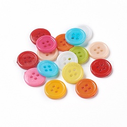 Botones de costura de acrílico, botones de plástico para el diseño de vestuario, 4 agujero, teñido, plano y redondo, color mezclado, 15x2mm, agujero: 1 mm