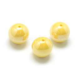 Perles en acrylique de style perlé de cuisson de peinture, ronde, jaune, 14mm, Trou: 2mm, environ 320 pcs/500 g