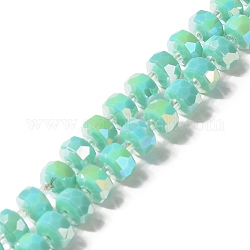 Glass Beads Strands, Faceted, Flat Round, Aquamarine, 8x5mm, Hole: 1.2mm, about 80pcs/strand, 21.65 inch(55cm)