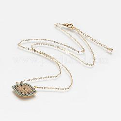 Brass Micro Pave Cubic Zirconia Pendant Necklaces, with Real 18K Gold Plated Brass Cable Chains, Eye, 18 inch(46cm)