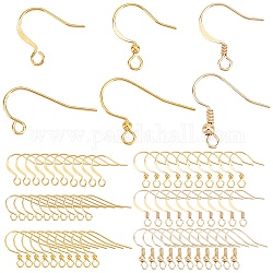 SUNNYCLUE 120Pcs 6 Style Brass French Hooks with Coil and Ball, Ear Wire, Real 18K Gold Plated, 11.5~18x15.5~22.5x0.5~3mm, Hole: 1.5~2.5mm, Pin: 0.5~0.8mm, 20Pcs/style