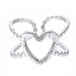 304 anillo de puño abierto de corazón de acero inoxidable, anillo hueco grueso para mujer, color acero inoxidable, nosotros tamaño 6 3/4 (17.1 mm)