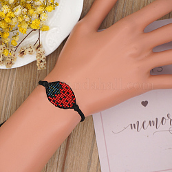 Glass Seed Beetle Link Bracelet, Adjustable Friendship Bracelet for Women, Red, 11 inch(28cm)