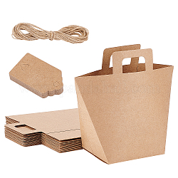 Nbeads rettangolo pieghevole sacchetto regalo di carta kraft creativa, con corde di iuta e cartellini dei prezzi di carta, tan, 9x17.5x12cm