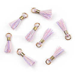 Polycotton(Polyester Cotton) Tassel Pendant Decorations, with Unwelded Iron Jump Rings, Golden, Colorful, 10~16x2mm, Hole: 1.5mm