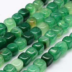 Natürliche Achat Perlen Stränge, gefärbt, Würfel, grün, 7~8x7~8 mm, Bohrung: 1.5 mm, ca. 50 Stk. / Strang, 14.5 Zoll (37 cm)
