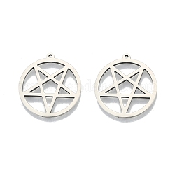 201 Stainless Steel Pendants, Hollow, Ring with Star, Stainless Steel Color, 27x25x1.5mm, Hole: 1.4mm