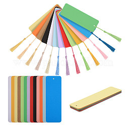 Kit para hacer marcapáginas en blanco diy de globleland, incluyendo tarjeta rectangular de papel kraft, Decoraciones de borla de poliéster, color mezclado, 260 PC / sistema