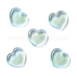 Cabochon in resina trasparente, con glitter, cuore, turchese pallido, 18x19.5x6.5mm