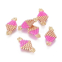 Liens de perles de rocaille japonaises miyuki & toho, motif de tissage, losange, fuchsia, 19~20x10~11x1.8mm, Trou: 1.5mm