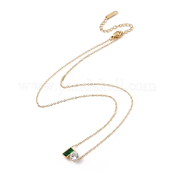 Halskette mit rechteckigem und flachem rundem Zirkonia-Anhänger, Ionenplattieren (IP) 304 Edelstahlschmuck für Frauen, golden, 16.54 Zoll (42 cm)