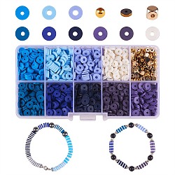 1770 pièces de perles en argile polymère kit de fabrication de bijoux à bricoler soi-même, y compris l'hématite synthétique et le plastique ccb et les perles d'argile polymère faites à la main, bleu, Perles en pâte polymère : 1620 pièces/boîte