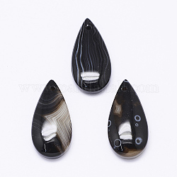 Naturale agata nera pendenti, lacrima, tinto, 29~31x14~15x4.5~5.5mm, Foro: 2 mm
