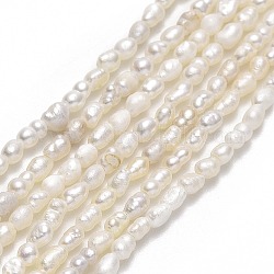 Hebras de perlas de agua dulce cultivadas naturales, arroz, lino, 1.7~2x2.3~3mm, agujero: 0.5 mm, aproximamente 65 pcs / cadena, 12.80~12.99 pulgada (32.5~33 cm)