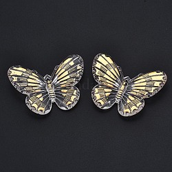 Transparent Acrylic Pendants, Golden Plated, Butterfly, Gold, 31x41.5x4.5mm, Hole: 1.4mm, about 200pcs/500g