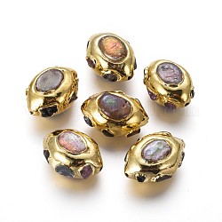Perle coltivate d'acqua dolce perla naturale, tinto, con accessori di ottone, occhio di cavallo, blu ardesia scuro, oro, 27~29x19~21x13~16mm, Foro: 0.9 mm