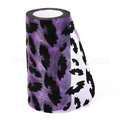 Rubans de maille déco halloween, tissu de tulle, pour emballage cadeau bricolage, décoration murale de fête à la maison, motif de bat, violet foncé, 5-1/8 pouce (129 mm), 10 yards / rouleau (9.14m / roll)