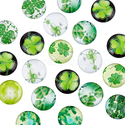 PandaHall 20 pcs Half Round/Dome Four Leaf Clover Glass Cabochons, Mixed Color, 12x4mm