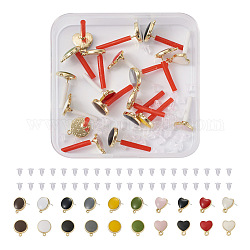 Elecrelive 20Pcs 10 Style Alloy Enamel Stud Earring Findings, with Vertical Loops and 40Pcs Plastic Ear Nuts, Flat Round & Heart, Mixed Color, 12.5x10.5mm, Hole: 1mm and 12x10mm, Hole: 1.5mm, Pin: 0.6mm, 2Pcs/style