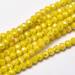 Facettiert rund voll Regenbogen überzog Perlen galvanisieren Glasstränge, Gelb, 4 mm, Bohrung: 1 mm, ca. 90~95 Stk. / Strang, 12.8~13.6 Zoll (32~34 cm)