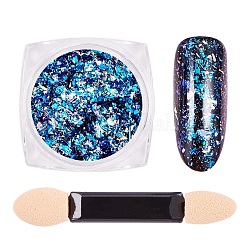 Camaleón espejo holográfico copos de uñas, cielo estrellado / efecto espejo, decoración brillante de uñas, con un cepillo, azul real, 30x30x17mm, aproximamente 0.3 g / caja
