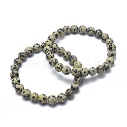 Brazaletes de estiramiento natural jaspe perla dálmata, redondo, 2-1/8 pulgada ~ 2-3/8 pulgadas (5.5~6 cm), grano: 8 mm