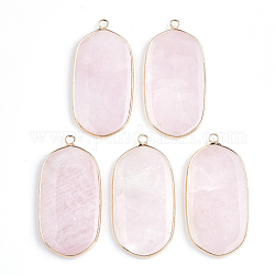 Ciondoli quazo rosa naturale, con accessori di ottone, ovale, oro, 47x23x4mm, Foro: 2 mm