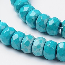 Brins de perles rondelles howlite naturel à facettes teints, turquoise, 8x5mm, Trou: 1mm, Environ 86 pcs/chapelet, 15.7 pouce