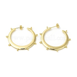 Brass Ring Stud Earring Findings, Half Hoop Earring Findings with Vertical Loops, Cadmium Free & Nickel Free & Lead Free, Real 18K Gold Plated, 42x42.5x2mm, Hole: 1.6mm, Pin: 0.8mm