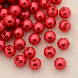 Abalorios de acrílico de la perla de imitación, teñido, redondo, rojo, 30x29.5mm, agujero: 3 mm, aproximamente 35 unidades / libra