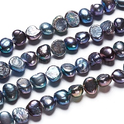 Perla barocca naturale perla keshi, fili coltivati di perle d'acqua dolce coltivate, due lati lucido, tinto, pepite, grigio ardesia, 6~7.5x3~5x6~7mm, Foro: 0.5 mm, circa 30pcs/filo, 7.09 pollice (18 cm)