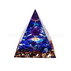 Decorazioni per display in resina piramidale orgonite, con ametista naturale, scaglie di lapislazzuli all'interno, per scrivania da casa, blu scuro, 60x60mm