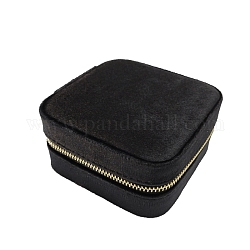 Scatole di gioielli quadrati con cerniera in velluto, portagioie a specchio portatile da viaggio, per la custodia di immagazzinaggio del pendente dell'orecchino dell'anello della collana, nero, 10x10x5cm