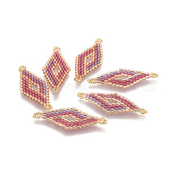 MIYUKI & TOHO Handmade Japanese Seed Beads Links, Loom Pattern, Rhombus, Colorful, 40.5x16~16.5x2mm, Hole: 2mm