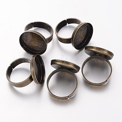 Antique Bronze Adjustable Brass Finger Ring Pad Blanks for Vintage Jewelry Making, 18mm, Tray: 18mm