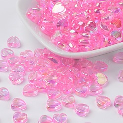 Perle acriliche trasparenti ecologiche, cuore, roso, ab colore, circa8 mm di diametro, 3 mm di spessore, Foro: 1 mm