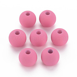 Abalorios de acrílico estilo caucho, redondo, color de rosa caliente, 13.5x12.5mm, agujero: 4 mm